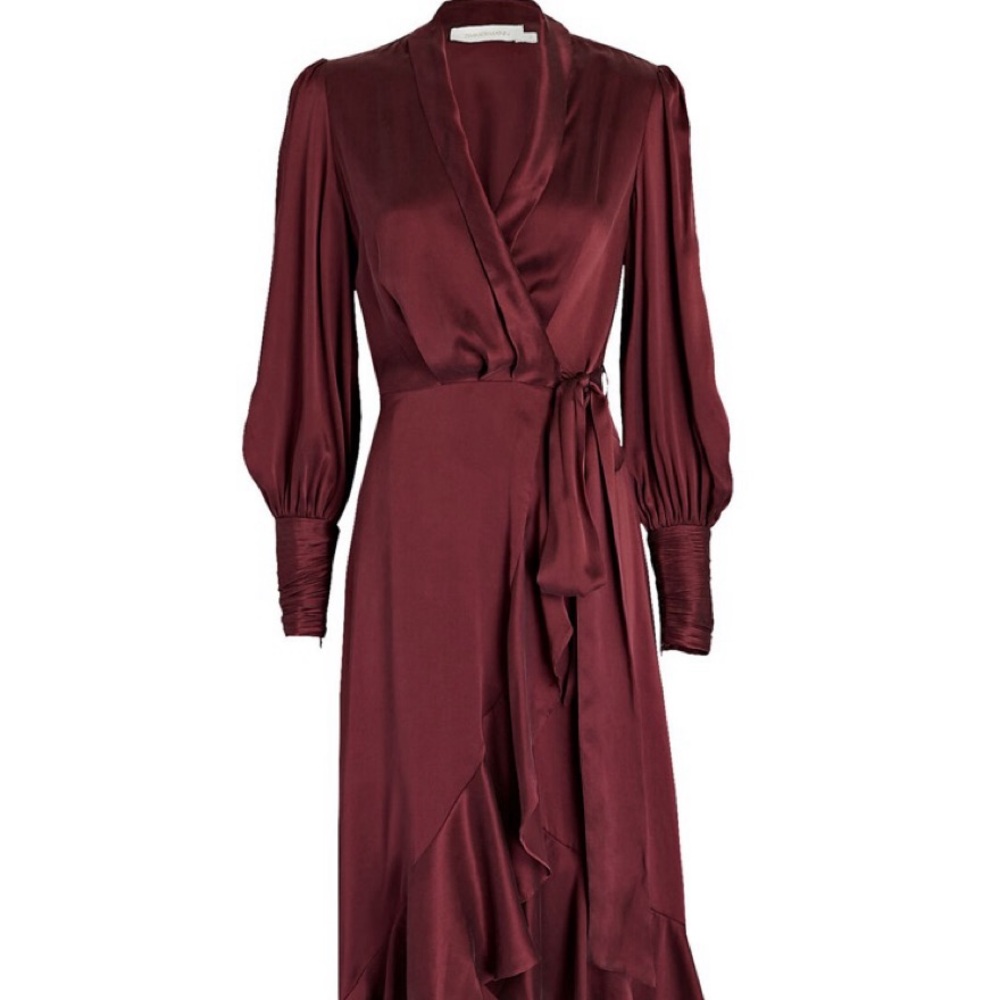 Zimmermann Luxurious 100% Silk Elegant Burgundy Wrap Dress